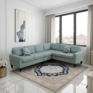 AndMakers 95.5 in. W Square Arm 4-piece Flannel Transitional L Shaped Sectional Sofa - 1 of 4