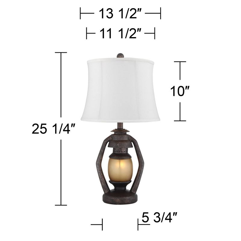 Franklin Iron Works Horace Rustic Table Lamps 25 1/4" High Set of 2 Bronze with Nightlight Cream Fabric Drum Shade for Bedroom Living Room Bedside, 4 of 8