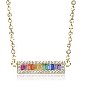 Guili Sterling Silver Rainbow Cubic Zirconia Bar Necklace, a vibrant and colorful piece to add flair and elegance to your wardrobe. - 1 of 3