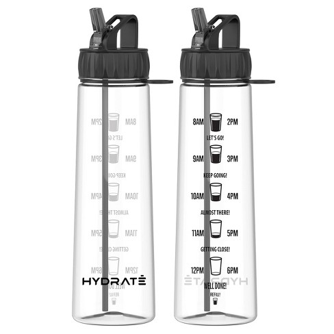 HYDRATE 900ml Water Bottle with Straw and Motivational Time Markings, Black