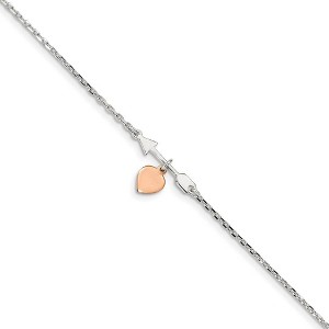 Black Bow Jewelry Sterling Silver Arrow Rose-Tone Heart And 1.5mm Cable Anklet, 10-11 In - 1 of 3
