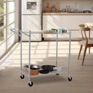 Metal Rolling Trolley, Kitchen Food Storage Trolley with Wire Shelves and Handles, Commercial Grade Service Cart, Kitchen, Office - 1 of 4