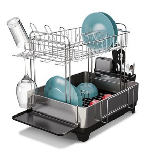 Home Zone Living Stainless Steel Dish Drying Rack with Side Racks and Drain Pipe, 2-Tier - 1 of 4