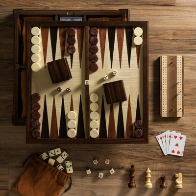 Handcrafted Walnut and Veneer 7-in-1 Heirloom Chess Set