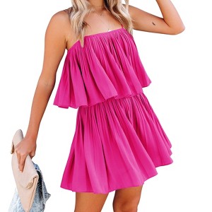 EXLURA Womens 2025 Summer Romper Dress Spaghetti Strap Pleated Fashion Short Jumpsuit Outfits - 1 of 4