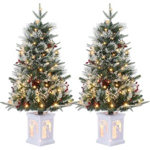 3ft Pre-assembled Lights Snowflake Christmas Tree, Small Artificial Christmas Tree with Elk Light Base and 78 LED Lights, 8 Lighting Modes Hinged - 1 of 4