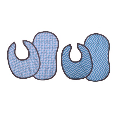 Bacati - Houndstooth/Herringbone Muslin 4 pc set of Bibs/Burpies Aqua