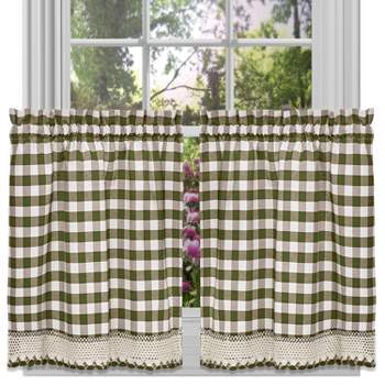 Sweet Home Collection Buffalo Check Gingham Kitchen Window Curtains 36 Tier Pair Taupe Target