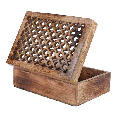 Decorative Medium Burnt Mango Wood Box with Lid - “Trellis” Extra Large Box - Handmade Decorative Boxs with Lid for Use As Memory Boxs, Keepsake Boxs,