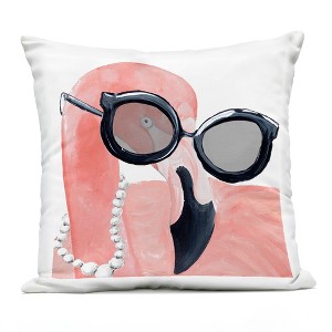 Stupell Industries Glam Fashion Pink Flamingo Sunglasses Pearls Bird Outdoor Decorative Throw Pillow, 18 x 18 - 1 of 3