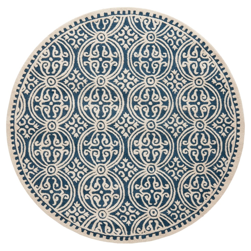 Navy/Ivory Geometric Tufted Round Area Rug 6' - Safavieh
