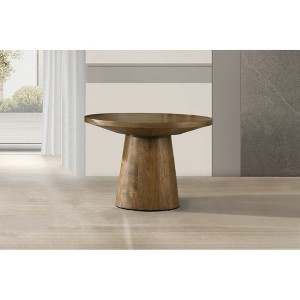 MDF and Rubberwood Round End Table with Pedestal Base and Beveled Top - 1 of 4
