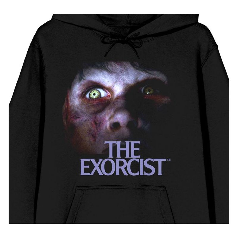 The Exorcist Scary Face Long Sleeve Women's Black Hooded Sweatshirt, 2 of 4