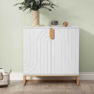 ORRD White Wood Grain Cabinet with 2 Doors, Storage Sideboard with Gold Legs for Living, Entryway & Dining - 1 of 4