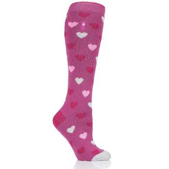 Heat Holder Women's Mahonia LITE Jacquard Hearts Long Socks| Warm + Soft, Hiking, Cabin, Cozy at Home Socks | 5X Warmer Than Cotton Socks