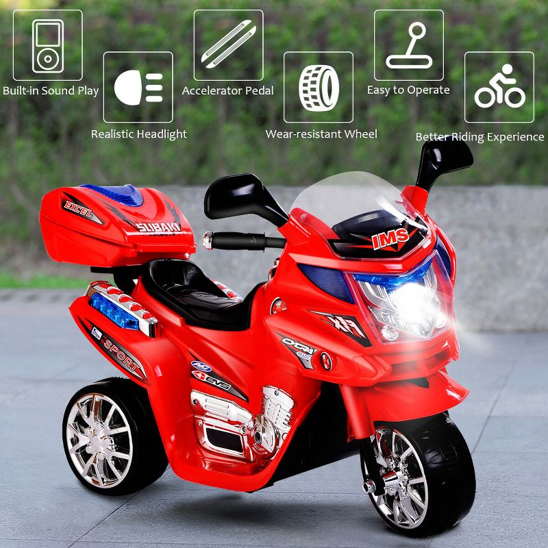 Costway 3 Wheel Kids Ride On Motorcycle 6V Battery Powered Electric Toy Power Bicycle, 3 of 11