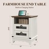Farmhouse Nightstand 18" inch Side Table with Charging Station Bedside Table with 2 Drawers Night Stand, End Table with Open Cubby for Living Room - 2 of 4