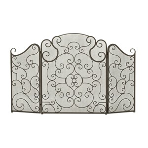 Traditional Pattern Metal Fireplace Screen Black - Olivia & May: Indoor Heat-Resistant, 3-Panel Spark Guard - 1 of 4