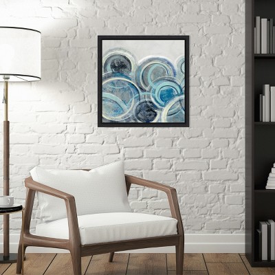 Abstract Blue and Grey Circles Canvas Wall Art, 16" Square