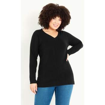 Women's Plus Size V Neck Sweater - black | EVANS