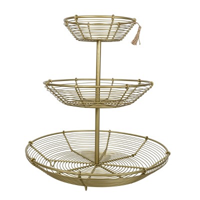 3-Tiered Basket Riser Brass Metal with Jute Tassel by Foreside Home & Garden