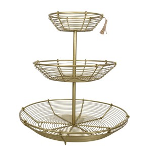 3-Tiered Basket Riser Brass Metal with Jute Tassel by Foreside Home & Garden - 1 of 4