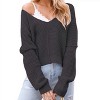 Women's V-Neck Cold Shoulder Sweater Soft Knit Winter Top Cozy Spliced Design Skin Friendly Fall Fashion - 3 of 4