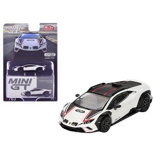 Lamborghini Huracan Sterrato Bianco Asopo White Metallic with Red Stripes and Matt Black Top 1/64 Diecast Model Car by Mini GT - 1 of 4