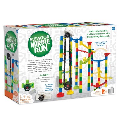 Colorful Plastic Marble Run with Motorized Elevator, 110 Pieces