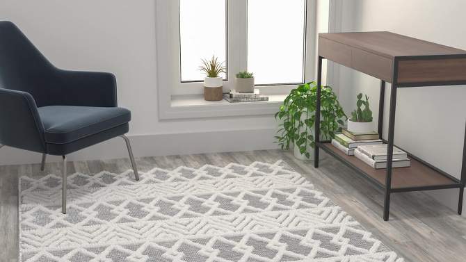 Emma and Oliver Hand Woven Boho Cotton & Polyester Blend Area Rug with Raised Geometric Diamond Design, 2 of 9, play video