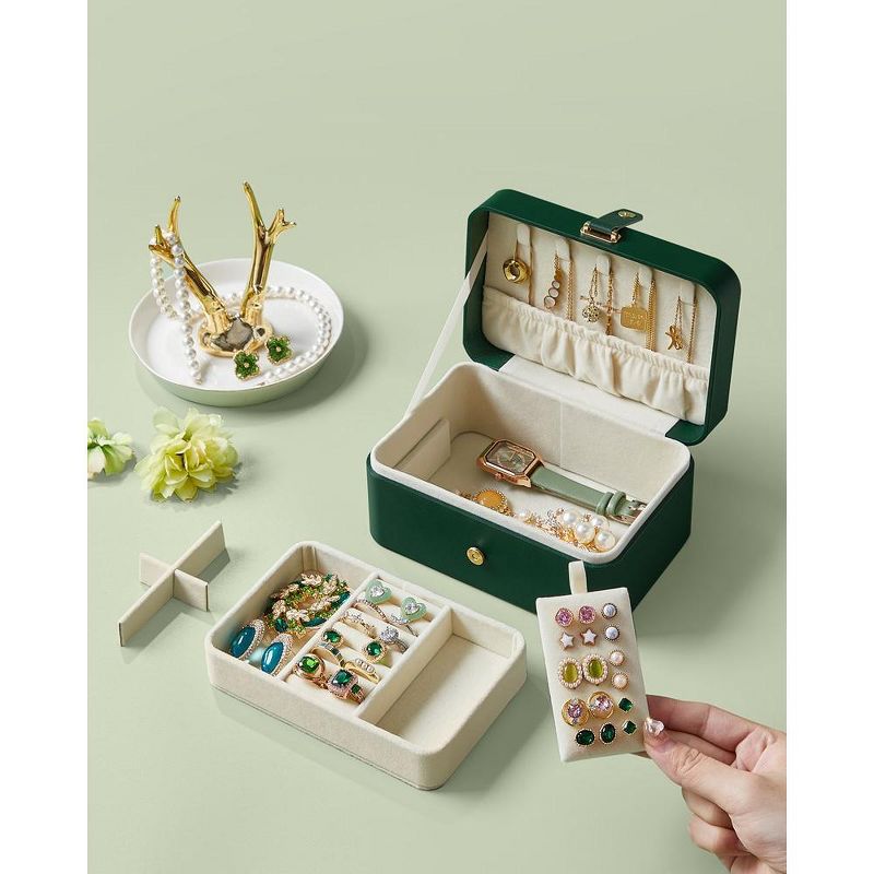 SONGMICS Jewelry Box, Travel Jewelry Case, 2-Layer Jewelry Holder Organizer, 4.3 x 6.3 x 3.1 Inches, Portable, Versatile Earring Storage, 5 of 7