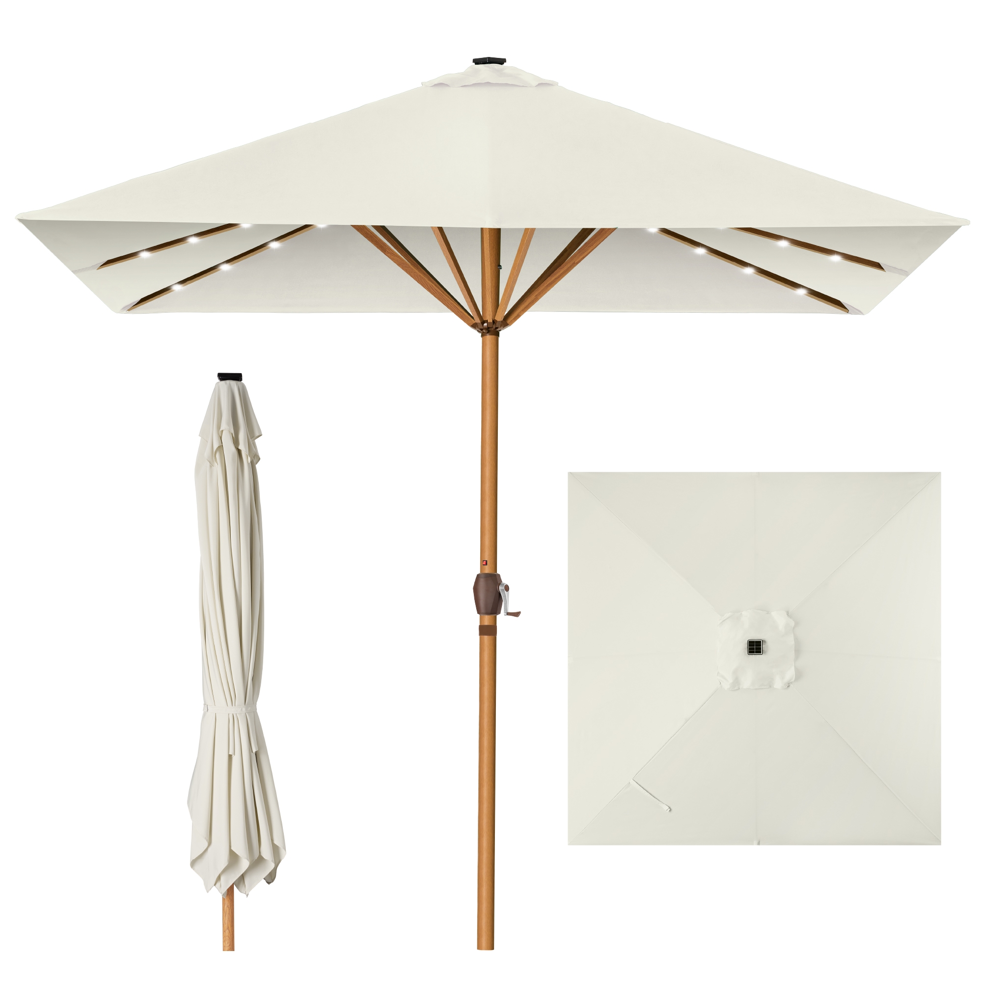 Best Choice Products 9ft Deep Square Solar LED Lighted Patio Umbrella w/ Woodgrain Pattern, UV-Resistant - Ivory