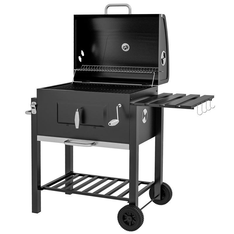 Outsunny Charcoal BBQ Grill, Outdoor Portable Cooker for Camping or Backyard Picnic with Side Table, Bottom Storage Shelf, Wheels and Handle, 4 of 7