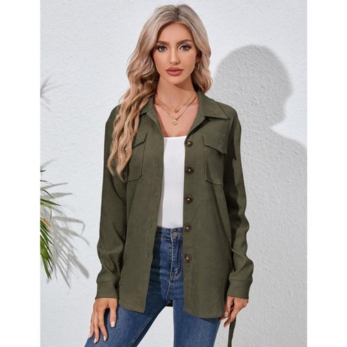 Women's Casual Shacket Jacket Long Sleeve Lapel Button Down Shirts ...