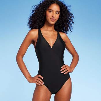 Women's Ribbed Plunge Front Cut Out One Piece Swimsuit - Shade & Shore™  Black 38dd : Target