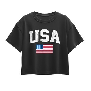 Girls' - Instant Message - Usa Flag Short Sleeve Boxy Graphic T-Shirt - 1 of 4