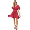 Casual Red Dresses for Women Summer Wrap V Neck Bell Sleeve High Waist Boho Polka Dot Print Wedding Guest Mini Dress - 2 of 4