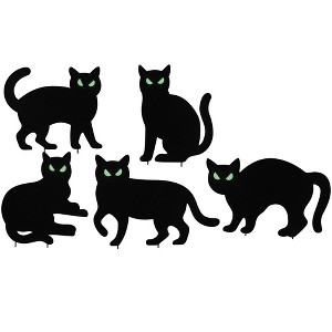 Collections Etc Black Cat Glow-in-the-Dark Eyes Garden Stakes - Set of 5 NO SIZE Black - 1 of 2