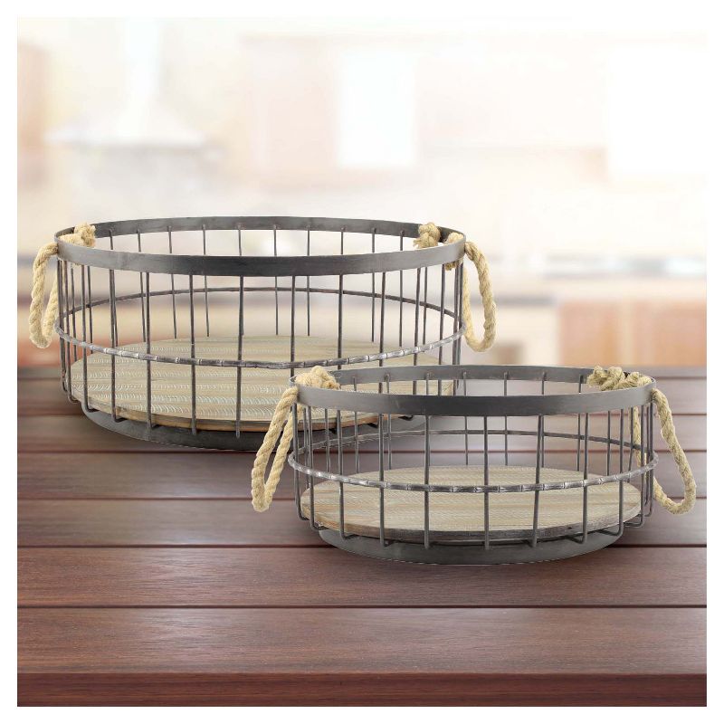 2pc Round Rustic Wood and Metal Basket Set Brown - Stonebriar Collection, 6 of 9