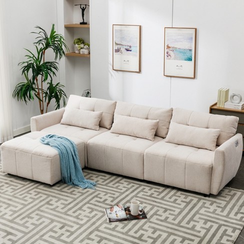 Beige sectional deals sofa with ottoman