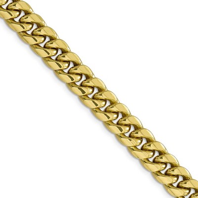 Black Bow Jewelry Men's 9.3mm 10k Yellow Gold Hollow Miami Cuban (Curb) Chain Necklace