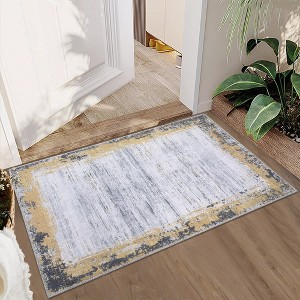 Modern Bordered Area Rug Washable Border Rug Living Room Rug Soft Low Pile Rug - 1 of 4