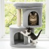 Costway 26” Small Cat Tree with Large Padded Plush Perch, 2 Condos, Sisal Scratching Posts Light Gray/Dark Gray/Beige - 4 of 4