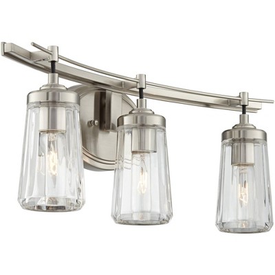 Brushed Nickel 24" Cylinder 3-Light Vanity Fixture with Clear Glass