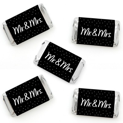 Big Dot of Happiness Mr. and Mrs. - Black and White Wedding or Bridal Shower Circle Sticker Labels - 24 Count