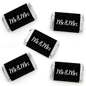 Big Dot of Happiness Mr. and Mrs. - Mini Candy Bar Wrapper Stickers - Black and White Wedding or Bridal Shower Small Favors - 40 Count