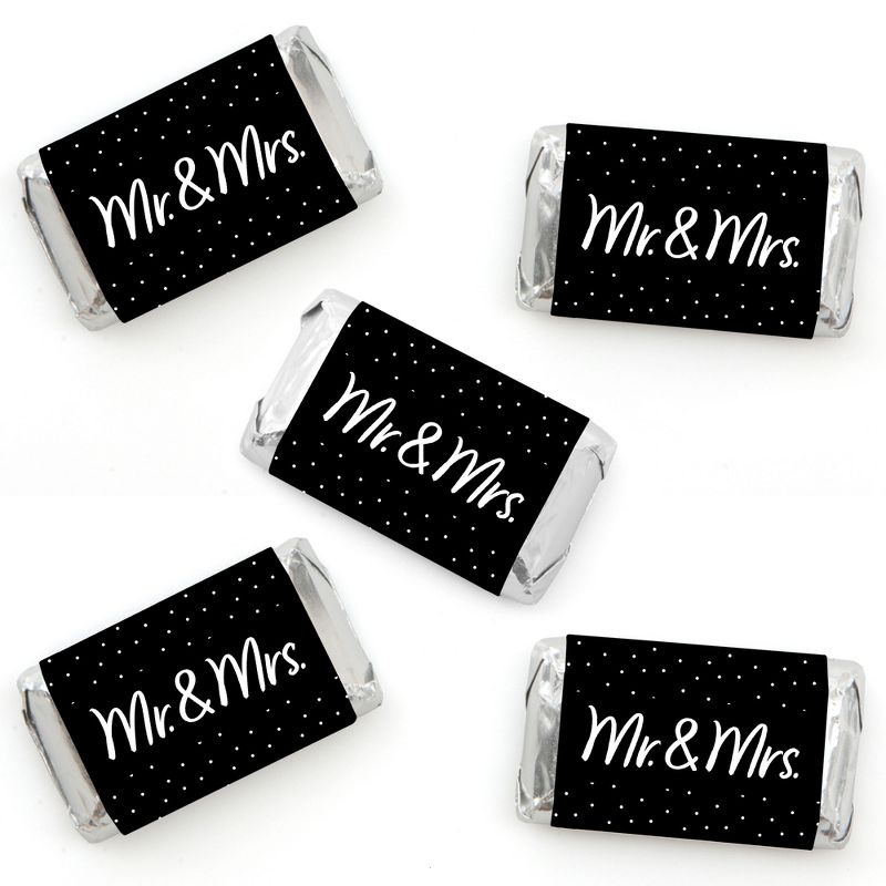 Big Dot of Happiness Mr. and Mrs. - Mini Candy Bar Wrapper Stickers - Black and White Wedding or Bridal Shower Small Favors - 40 Count, 1 of 7
