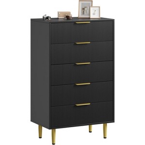 Fluted Dresser for Bedroom with 5 Drawers,Wooden Chest of Drawers with Metal Handle & Feet - 1 of 4