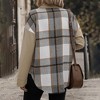 Women Lapel Jackets Color Block Plaid Button Front Pockets Long Sleeve Shirt Jacket - 4 of 4