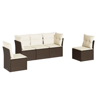 vidaXL Garden Sofa Set Brown PE rattan 5 Seater Adjustable Feet